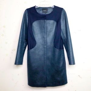 BEULAH Style Navy blue mixed media wool blend coat